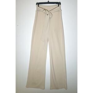 Windsor High-Waisted Wide-Leg Stretchy Pants with Tie Belt Beige Minimalist Sz M